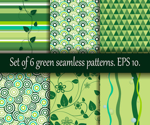 6 Nature Greenery Vector Seamless Texture Patterns, EPS File.