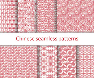 8 Chinese patterns Vector Seamless Texture Patterns, EPS File.