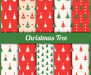 8 Chrismas Tree Patterns, Vector Seamless Texture, EPS File.