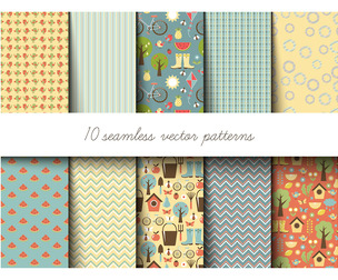 10 Summer Garden Patterns, Vector Seamless Texture, EPS File.