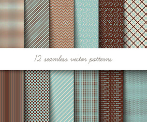 12 Geometric Teal Brown Patterns, Vector Seamless Texture, EPS File.