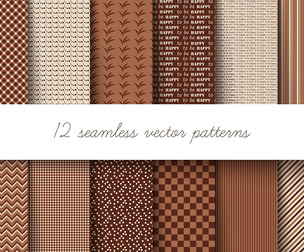 12 Warm Earth Tones Chocolate Patterns, Vector Seamless Texture, EPS File.