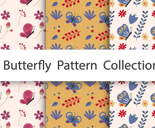 3 Flat butterfly patterns, Vector Seamless Texture, EPS File.