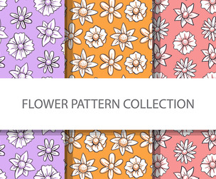 3 Flowers patterns hand drawn, Vector Seamless Texture, EPS File.
