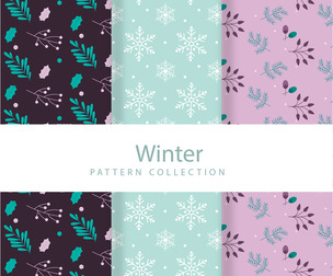 3 Leaves snowflakes winter patterns, Vector Seamless Texture, EPS File.