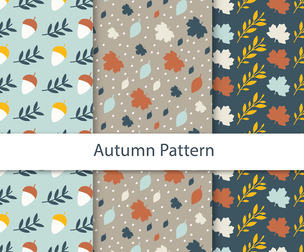 3 Modern autumn patterns with flat design, Vector Seamless Texture, EPS File.