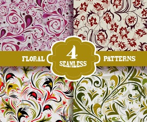 4 Floral patterns, Vector Seamless Texture, EPS File.