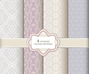 4 Lilac patterns, Vector Seamless Texture, EPS File.