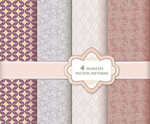 4 Pink Lace patterns, Vector Seamless Texture, EPS File.