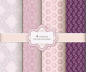 4 Soft Ornamental patterns, Vector Seamless Texture, EPS File.