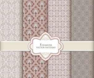 5 Damask patterns, Vector Seamless Texture, EPS File.