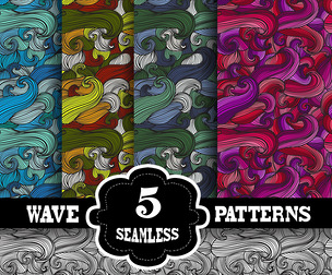 5 Wave patterns, Vector Seamless Texture, EPS File.