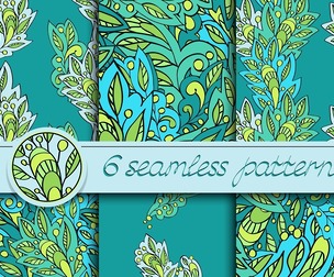 6 Floral patterns, Vector Seamless Texture, EPS File.