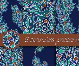 6 Floral patterns, Vector Seamless Texture, EPS File.
