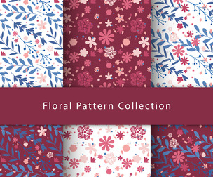 6 Floral patterns, Vector Seamless Texture, EPS File.
