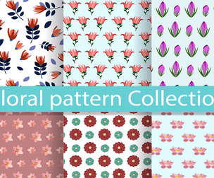 6 Floral patterns, Vector Seamless Texture, EPS File.