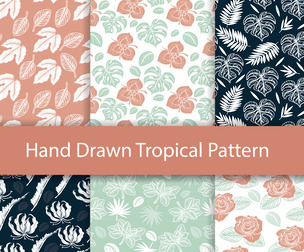 6 Modern tropical patterns, Vector Seamless Texture, EPS File.