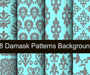 8 Damask patterns, Vector Seamless Texture, EPS File.