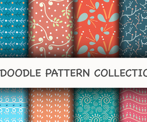 8 Doodle patterns with flower Vector Seamless Texture, EPS File.