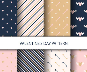 8 Elegant valentine patterns Vector Seamless Texture, EPS File.