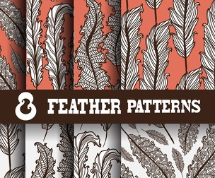 8 Feather patterns Vector Seamless Texture, EPS File.