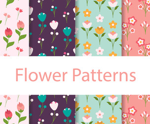 8 Flat flowers patterns Vector Seamless Texture, EPS File.