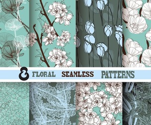 8 Floral patterns Vector Seamless Texture, EPS File.