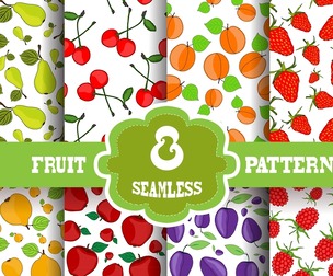 8 Fruit patterns Vector Seamless Texture, EPS File.