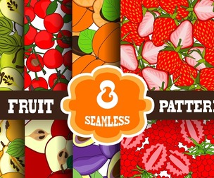 8 Fruit patterns Vector Seamless Texture, EPS File.