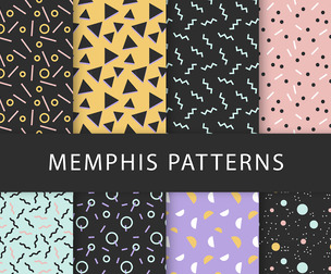 8 Memphis patterns Vector Seamless Texture, EPS File.