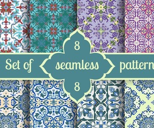 8 Mosaic patterns, Vector Seamless Texture, EPS File.