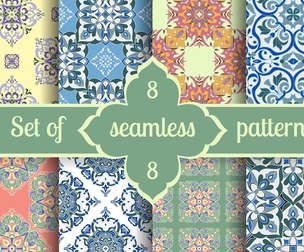 8 Mosaic patterns, Vector Seamless Texture, EPS File.
