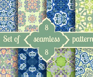 8 Mosaic patterns, Vector Seamless Texture, EPS File.