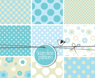 9 Blue Yellow patterns, Vector Seamless Texture, EPS File.