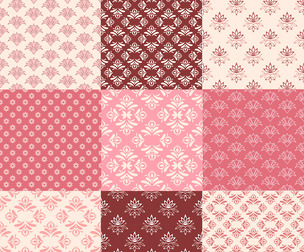 9 Floral Patterns, Vector Seamless Texture, EPS File.