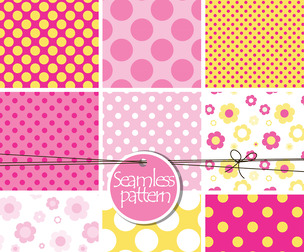 9 Polka Dot Floral patterns, Vector Seamless Texture, EPS File.