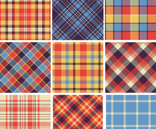 9 Tartan patterns, Vector Seamless Texture, EPS File.