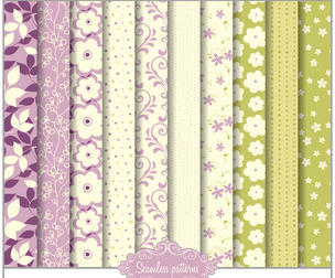 14 Lavender Floral patterns, vector Seamless Texture Patterns, EPS File.