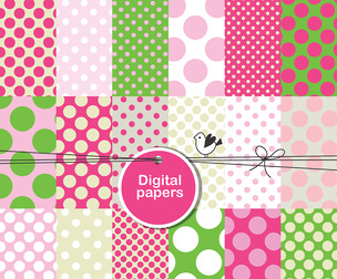18 Pink Green patterns, vector Seamless Texture Patterns, EPS File.