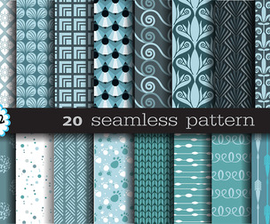 20 Blue Decorative patterns, vector Seamless Texture Patterns, EPS File.