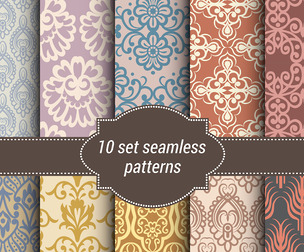10 Beige Vintage pattern Vector Seamless Texture, EPS File.