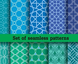 10 Blue Green pattern Vector Seamless Texture, EPS File.