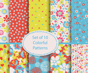10 Bright Floral patternVector Seamless Texture, EPS File.
