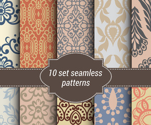 10 Brown Damask patternVector Seamless Texture, EPS File.
