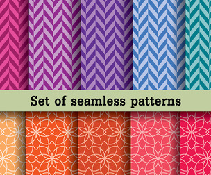 10 Colorful Zig-Zag pattern Vector Seamless Texture, EPS File.