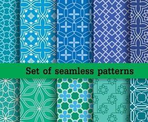 10 Cyan Geometric pattern Vector Seamless Texture, EPS File.
