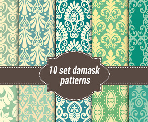 10 Damask patterns Vector Seamless Texture, EPS File.