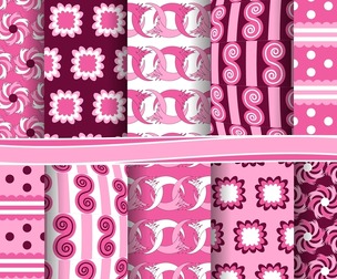 8 Pink Giri patterns, Vector Seamless Texture, EPS File.