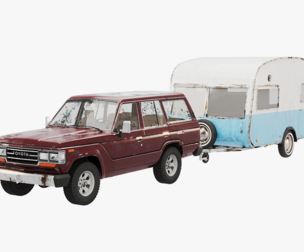 Aged Toyota land Cruiser J60 and Classic Camping Caravan