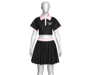 Girls Crop Polo Shirt With Skirt - Outfit | Marvelous / Clo3d / obj / fbx